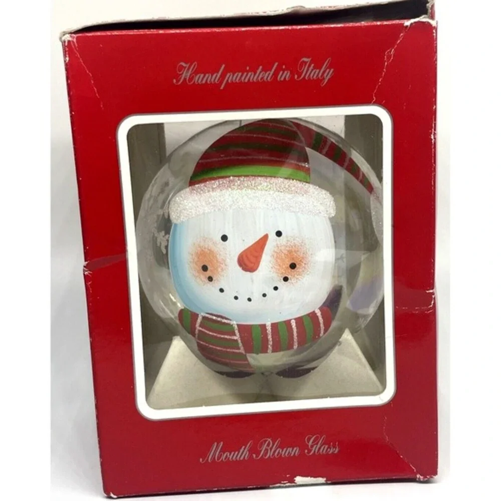 SNOWMAN Hand Painted Blown‎ Glass Christmas Ornament Made in ITALY